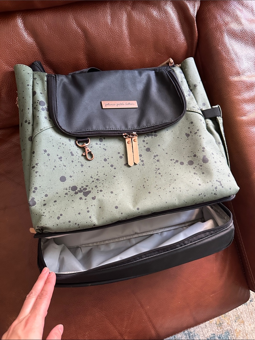 Petunia Pickle Bottom Pivot Olive Green and Black Splatter Backpack - Picture 7 of 7